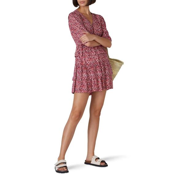 Ba&sh Size 1 US Small Fuchsia Robe Nina Mini Dress Floral 3/4 Sleeve OS17-9 - Picture 1 of 11